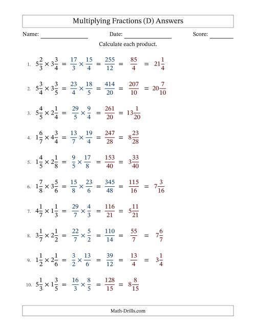 The Multiplying Two Mixed Fractions with Some Simplification (D) Math Worksheet Page 2