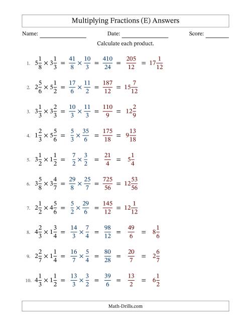 The Multiplying Two Mixed Fractions with Some Simplification (E) Math Worksheet Page 2