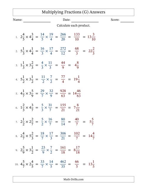 The Multiplying Two Mixed Fractions with Some Simplification (G) Math Worksheet Page 2