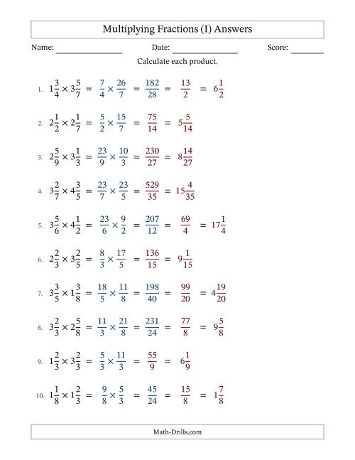 The Multiplying Two Mixed Fractions with Some Simplification (I) Math Worksheet Page 2