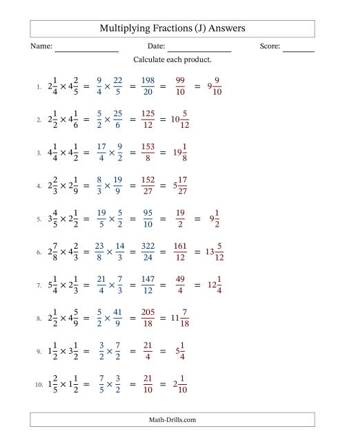 The Multiplying Two Mixed Fractions with Some Simplification (J) Math Worksheet Page 2