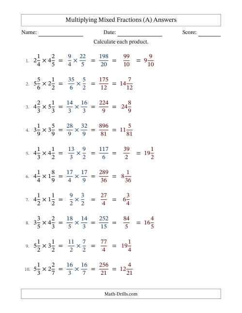 The Multiplying Two Mixed Fractions with Some Simplifying (All) Math Worksheet Page 2