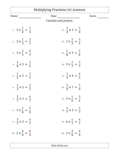 The Multiplying Proper Fractions by Whole Numbers with No Simplifying (A) Math Worksheet Page 2