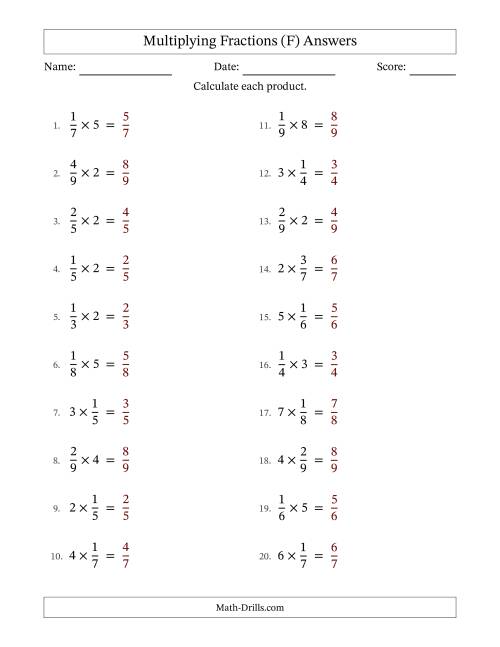 The Multiplying Proper Fractions by Whole Numbers with No Simplification (F) Math Worksheet Page 2