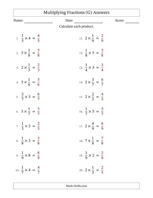 The Multiplying Proper Fractions by Whole Numbers with No Simplification (G) Math Worksheet Page 2