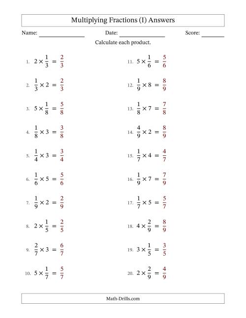 The Multiplying Proper Fractions by Whole Numbers with No Simplification (I) Math Worksheet Page 2