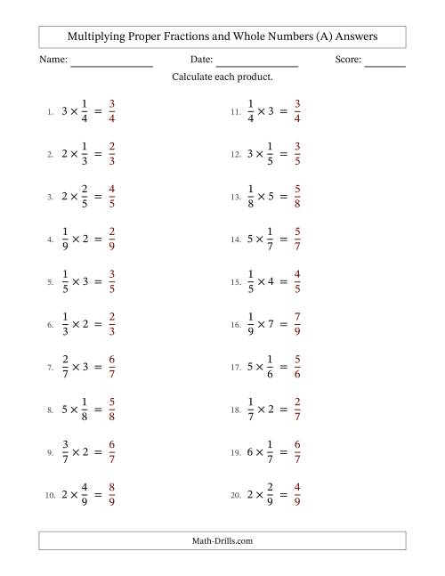 The Multiplying Proper Fractions by Whole Numbers with No Simplifying (All) Math Worksheet Page 2