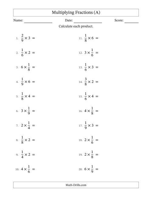 The Multiplying Proper Fractions by Whole Numbers with All Simplifying (A) Math Worksheet