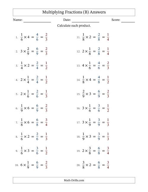 The Multiplying Proper Fractions by Whole Numbers with All Simplification (B) Math Worksheet Page 2