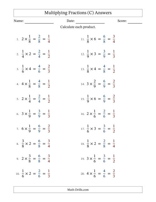 The Multiplying Proper Fractions by Whole Numbers with All Simplification (C) Math Worksheet Page 2