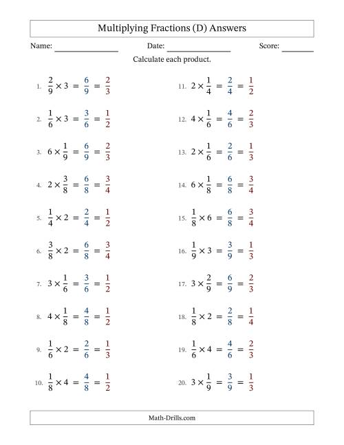 The Multiplying Proper Fractions by Whole Numbers with All Simplification (D) Math Worksheet Page 2