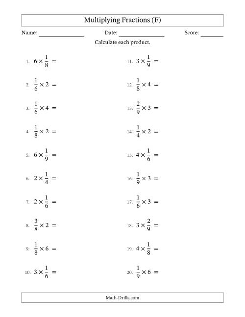 The Multiplying Proper Fractions by Whole Numbers with All Simplification (F) Math Worksheet