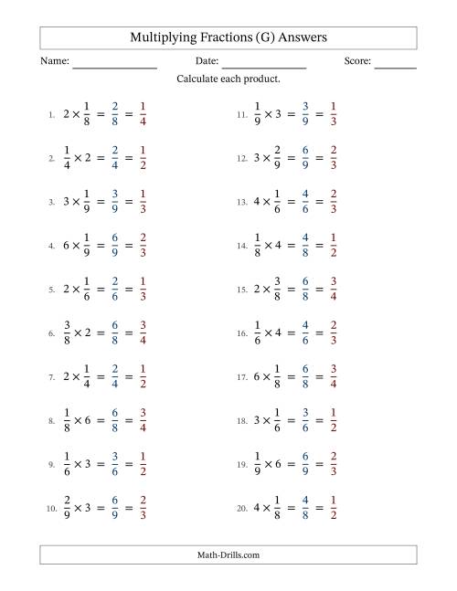 The Multiplying Proper Fractions by Whole Numbers with All Simplification (G) Math Worksheet Page 2