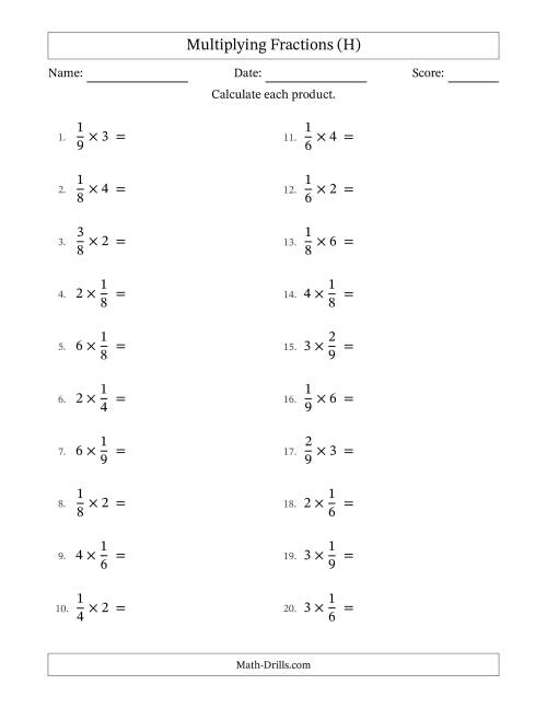 The Multiplying Proper Fractions by Whole Numbers with All Simplification (H) Math Worksheet