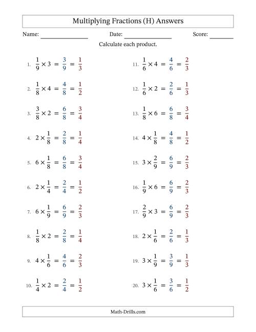 The Multiplying Proper Fractions by Whole Numbers with All Simplification (H) Math Worksheet Page 2