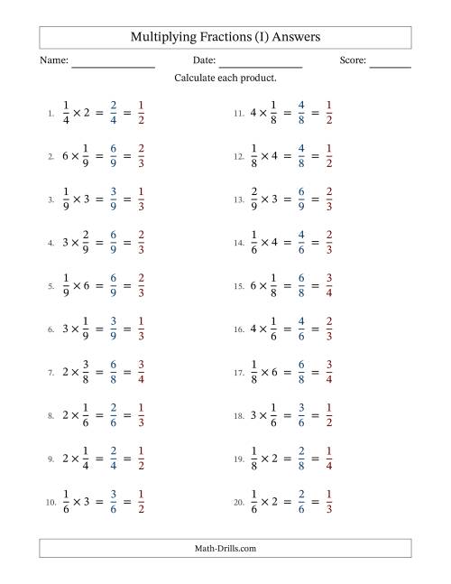 The Multiplying Proper Fractions by Whole Numbers with All Simplification (I) Math Worksheet Page 2