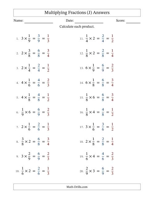 The Multiplying Proper Fractions by Whole Numbers with All Simplification (J) Math Worksheet Page 2