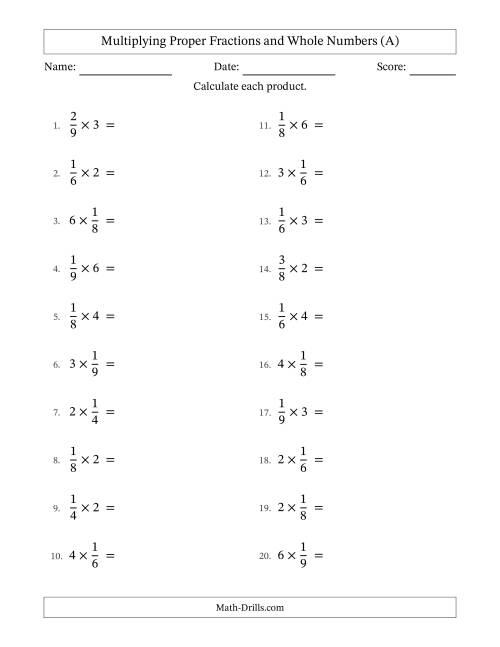 The Multiplying Proper Fractions by Whole Numbers with All Simplifying (All) Math Worksheet