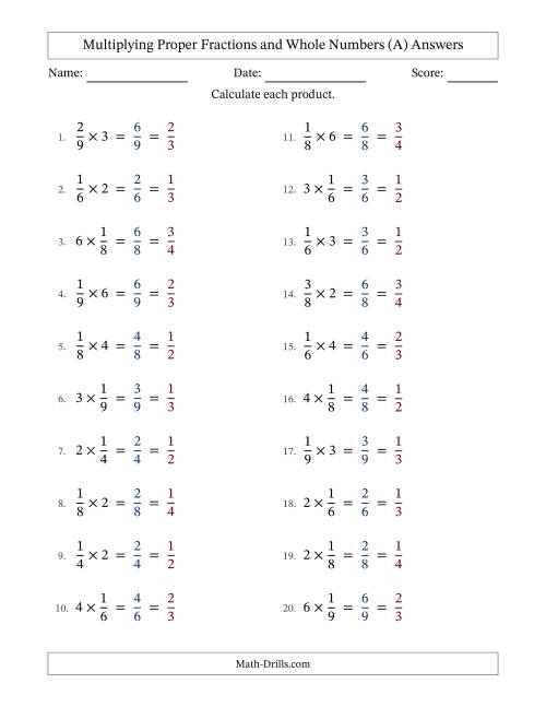 The Multiplying Proper Fractions by Whole Numbers with All Simplifying (All) Math Worksheet Page 2