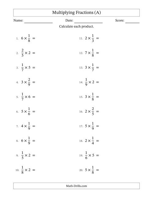 The Multiplying Proper Fractions by Whole Numbers with Some Simplifying (A) Math Worksheet