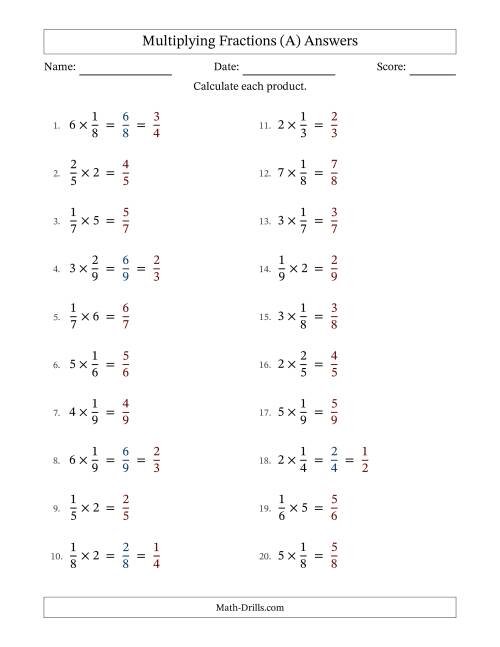 The Multiplying Proper Fractions by Whole Numbers with Some Simplifying (A) Math Worksheet Page 2