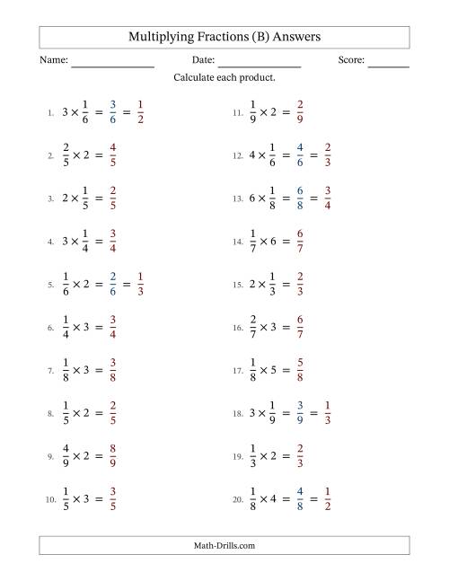 The Multiplying Proper Fractions by Whole Numbers with Some Simplification (B) Math Worksheet Page 2