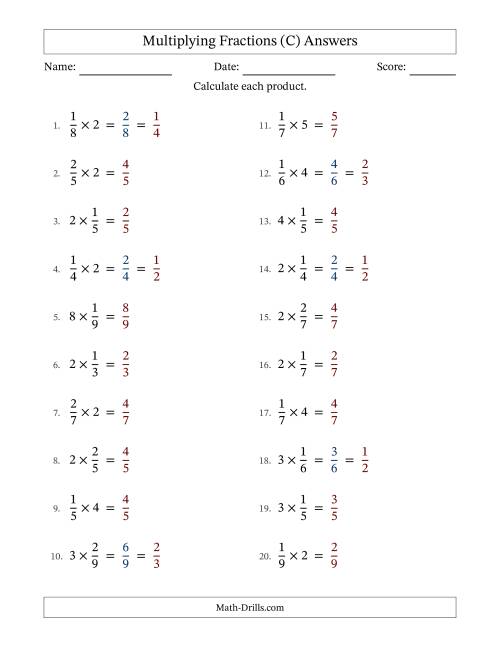 The Multiplying Proper Fractions by Whole Numbers with Some Simplification (C) Math Worksheet Page 2