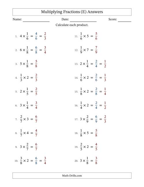 The Multiplying Proper Fractions by Whole Numbers with Some Simplification (E) Math Worksheet Page 2