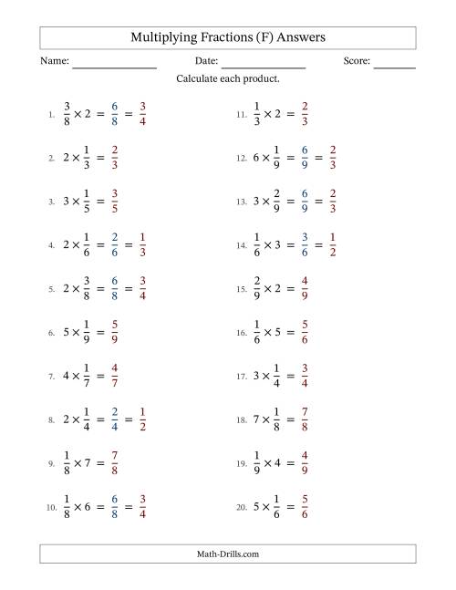 The Multiplying Proper Fractions by Whole Numbers with Some Simplification (F) Math Worksheet Page 2