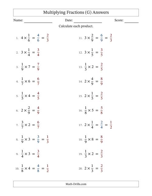 The Multiplying Proper Fractions by Whole Numbers with Some Simplification (G) Math Worksheet Page 2