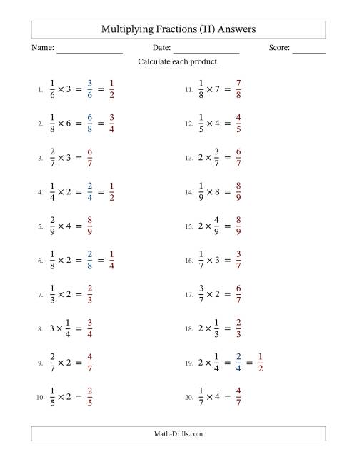 The Multiplying Proper Fractions by Whole Numbers with Some Simplification (H) Math Worksheet Page 2