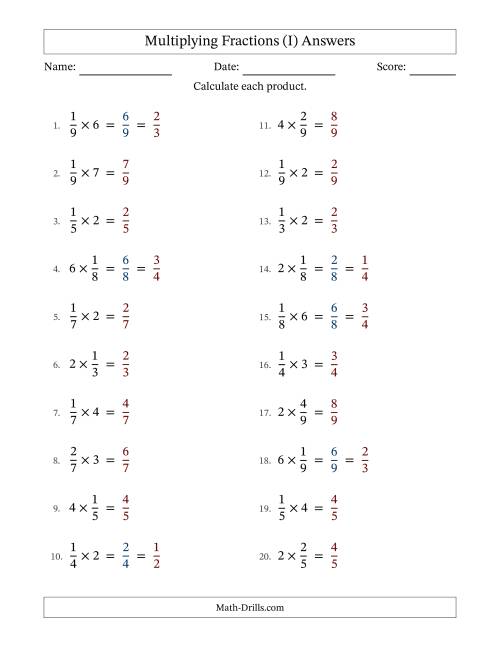 The Multiplying Proper Fractions by Whole Numbers with Some Simplification (I) Math Worksheet Page 2