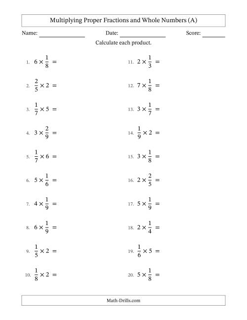 The Multiplying Proper Fractions by Whole Numbers with Some Simplifying (All) Math Worksheet