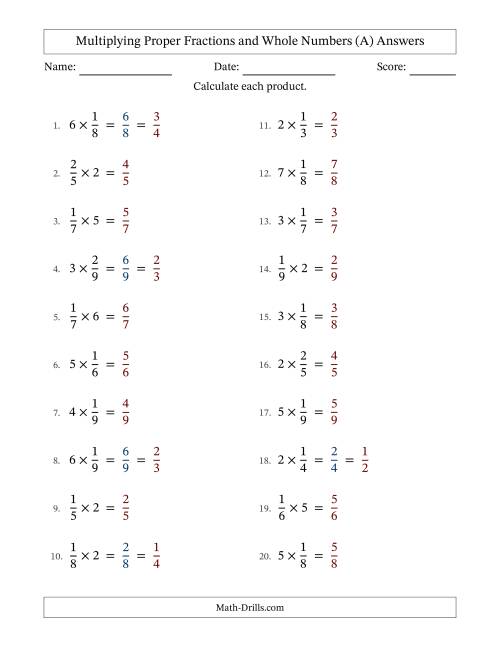 The Multiplying Proper Fractions by Whole Numbers with Some Simplifying (All) Math Worksheet Page 2