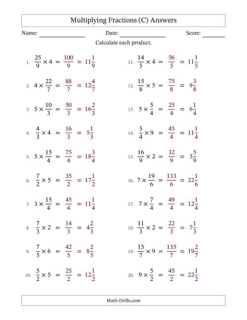 The Multiplying Improper Fractions by Whole Numbers with No Simplification (C) Math Worksheet Page 2