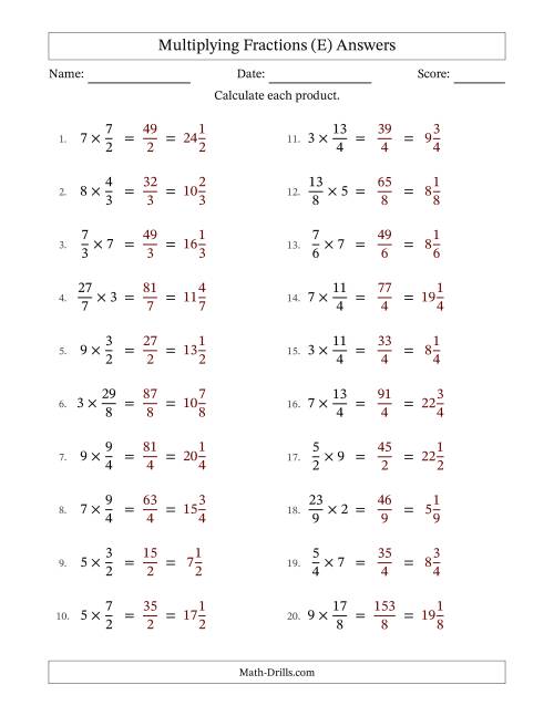 The Multiplying Improper Fractions by Whole Numbers with No Simplification (E) Math Worksheet Page 2