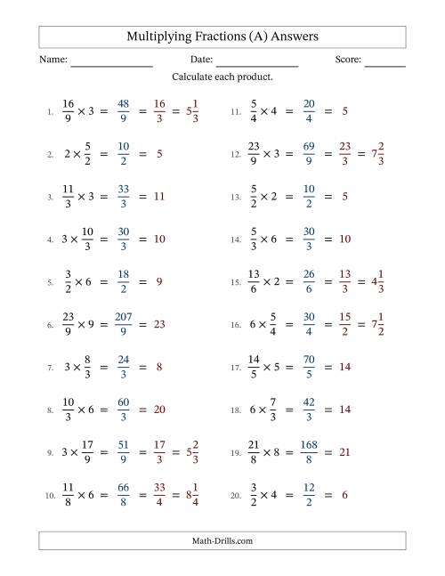 The Multiplying Improper Fractions by Whole Numbers with All Simplifying (A) Math Worksheet Page 2