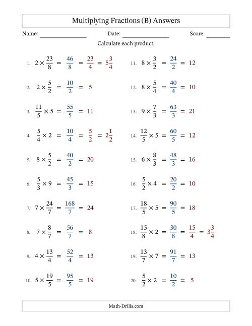 The Multiplying Improper Fractions by Whole Numbers with All Simplification (B) Math Worksheet Page 2