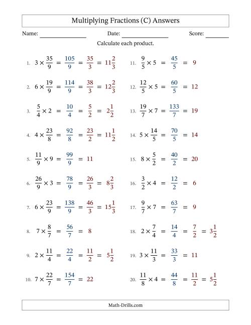 The Multiplying Improper Fractions by Whole Numbers with All Simplification (C) Math Worksheet Page 2