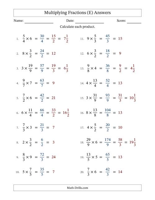 The Multiplying Improper Fractions by Whole Numbers with All Simplification (E) Math Worksheet Page 2