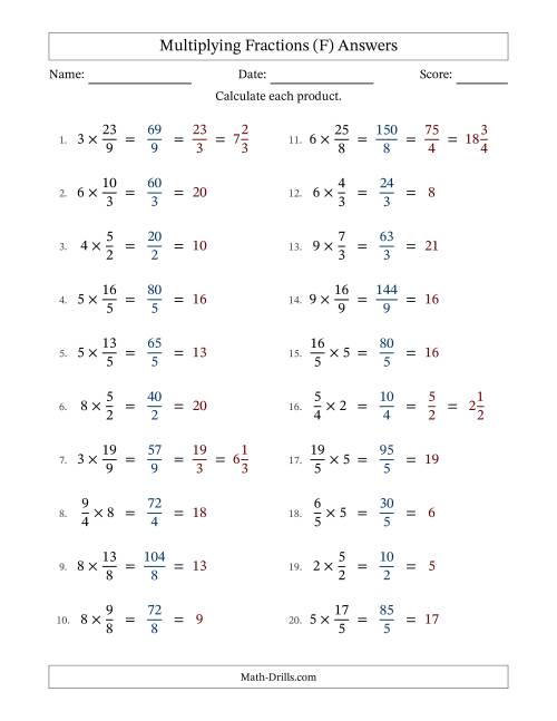 The Multiplying Improper Fractions by Whole Numbers with All Simplification (F) Math Worksheet Page 2