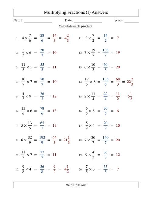 The Multiplying Improper Fractions by Whole Numbers with All Simplification (I) Math Worksheet Page 2