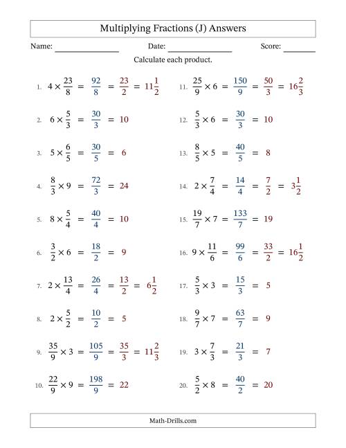 The Multiplying Improper Fractions by Whole Numbers with All Simplification (J) Math Worksheet Page 2