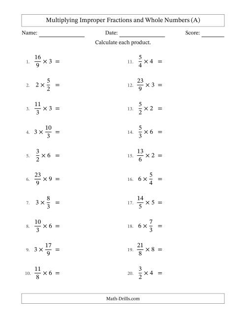 The Multiplying Improper Fractions by Whole Numbers with All Simplifying (All) Math Worksheet