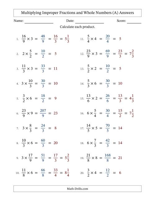 The Multiplying Improper Fractions by Whole Numbers with All Simplifying (All) Math Worksheet Page 2