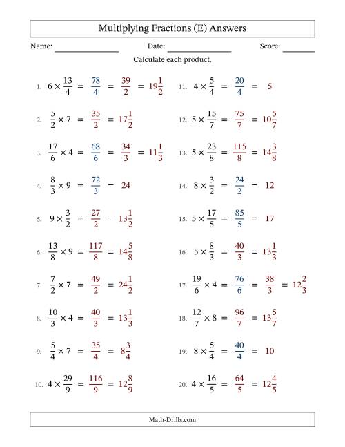The Multiplying Improper Fractions by Whole Numbers with Some Simplification (E) Math Worksheet Page 2