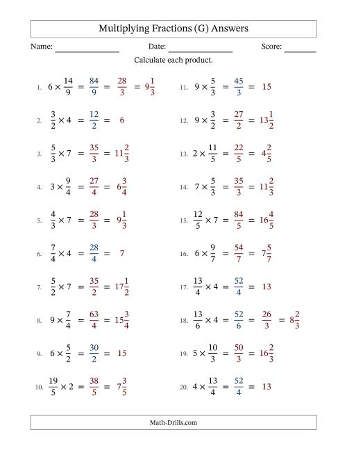 The Multiplying Improper Fractions by Whole Numbers with Some Simplification (G) Math Worksheet Page 2
