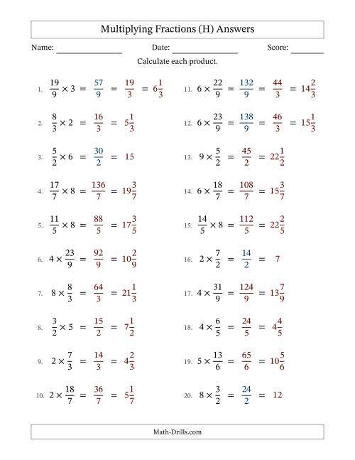 The Multiplying Improper Fractions by Whole Numbers with Some Simplification (H) Math Worksheet Page 2