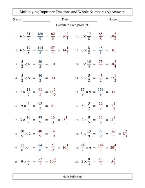 The Multiplying Improper Fractions by Whole Numbers with Some Simplifying (All) Math Worksheet Page 2