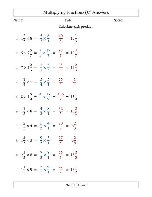 The Multiplying Mixed Fractions and Whole Numbers with No Simplifying (C) Math Worksheet Page 2